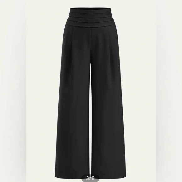 NWT Commense High-Waist Pleated-Waistband Wide-Leg Pants Sz XS black - Picture 3 of 4